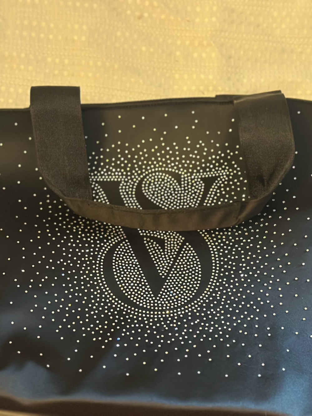 Black Studded Tote with Circular Dot Design